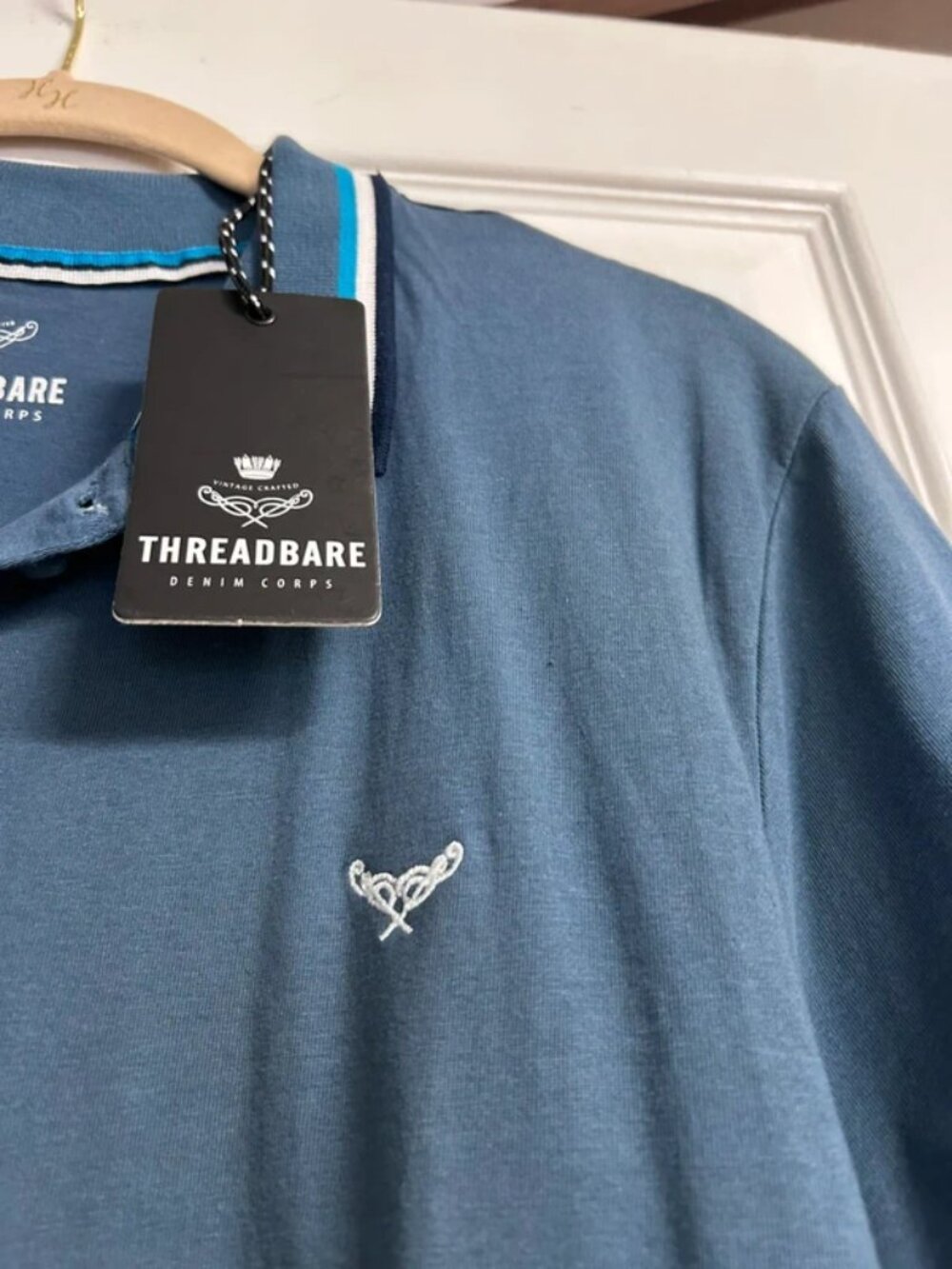 Threadbare Mens L Teal Striped Collar Short Sleeve Polo Shirt NWT - Picture 5 of 5